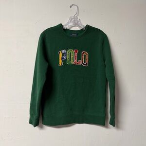 Polo Ralph Lauren Sweatshirt Boy Large 14-16 Green Big Logo Spell Out Embroidery